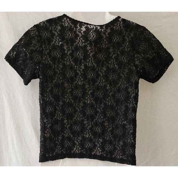 Christies Vintage Black Lace Short Sleeved Scooped Neck Top NWT Women's Size Med - Picture 2 of 10